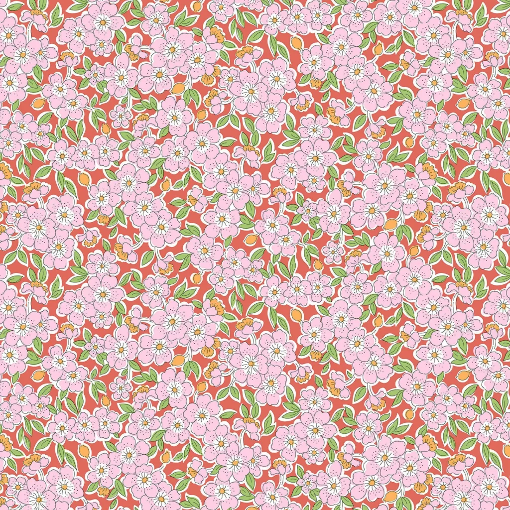 Liberty ‘Gifts From The Garden’ - Flowering Blossom - Red Pink