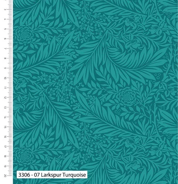 108” Extra Wide Quilt Backing - William Morris ‘Larkspur’ Turquoise