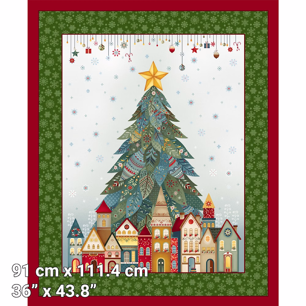 Nordic Holiday Village Tree Panel by Mary Jane Carey for Henry Glass