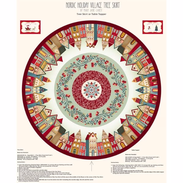 Nordic Holiday Village Tree Skirt/Table Topper Panel by Mary Jane Carey for Henry Glass