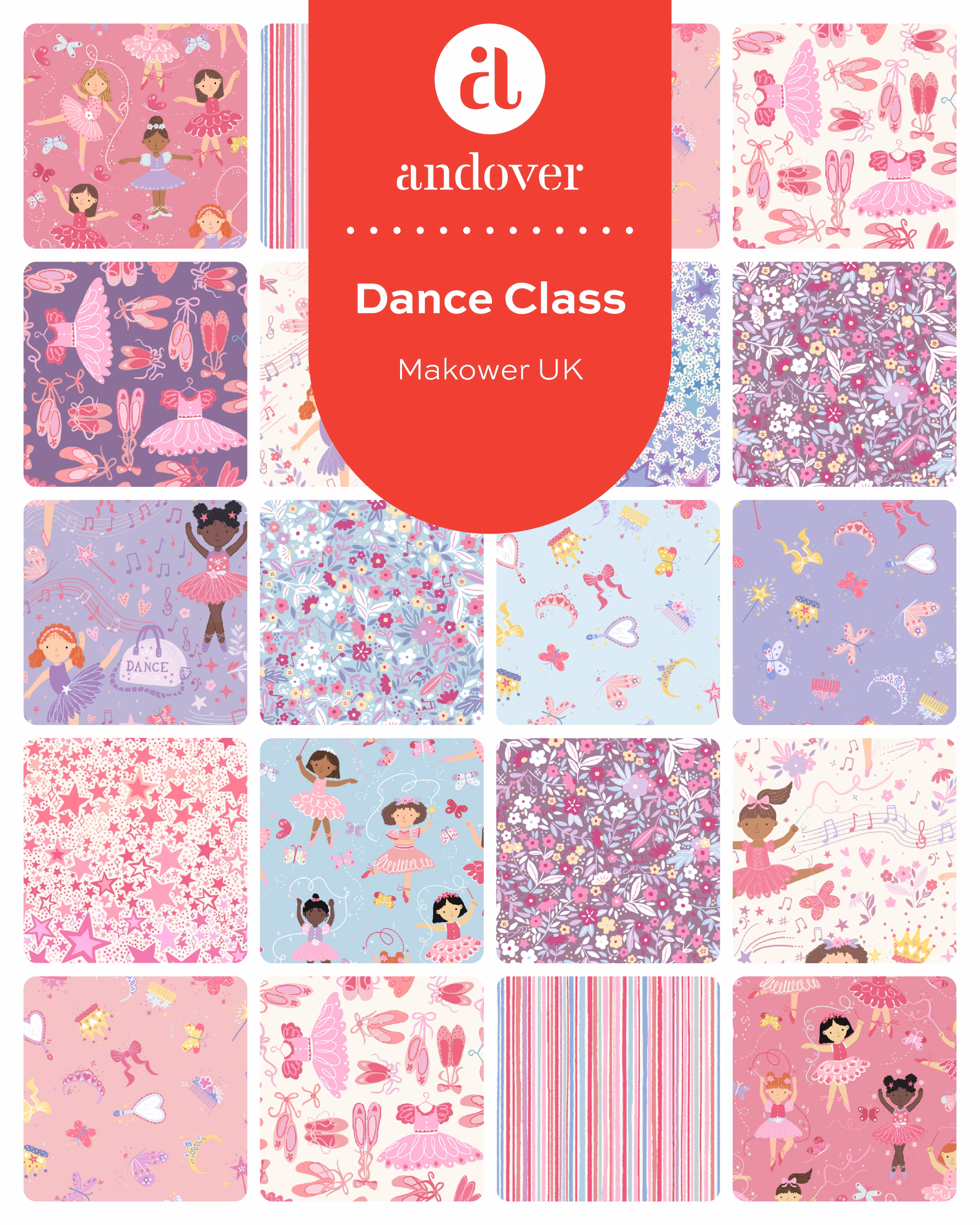 Dance Class by Makower - Cream Panel - Image 17